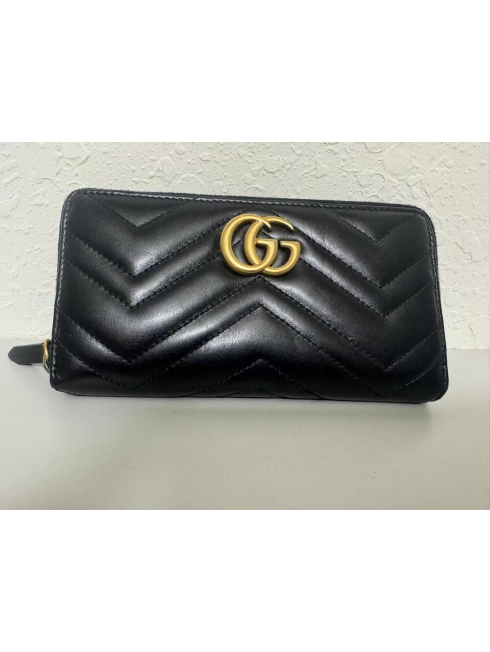 Gucci GG Marmont Black Leather Zip-Around Wallet